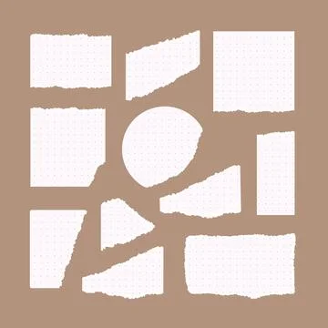 Set of torn, ripped white lined, scetchbook, notebook paper pieces vector Stock Illustration