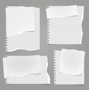 Set of torn ripped white note, notebook paper stripes are on dark grey Stock Illustration
