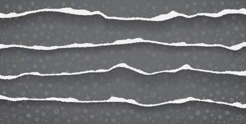 Set of torn, ripped white paper pieces, shreds with soft shadow are on black Stock Illustration