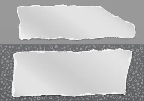 Set of torn, ripped white paper with soft shadow are on grey pattern of Stock Illustration