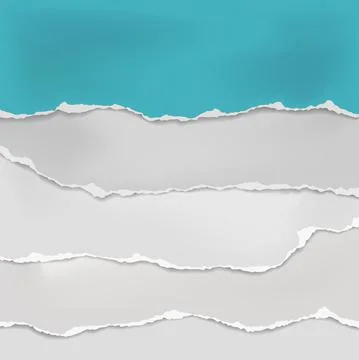 Set of torn white and blue note, notebook paper stripes are on squared Stock Illustration