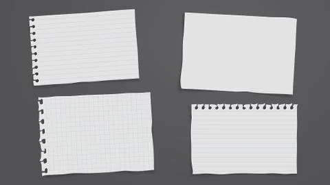 Set of torn of white blank and line note, notebook paper are on black background Stock Illustration
