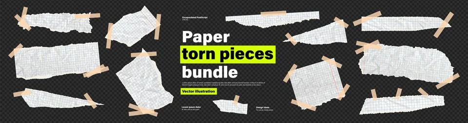 Set of torn white cardboard sheets. Bundle of rip paper glued to a piece of Stockillustratie