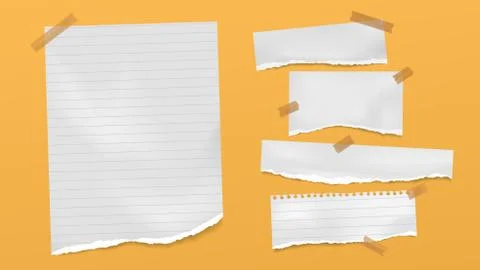 Set of torn of white, gray and colorful note, notebook paper strips and pieces Stock Illustration