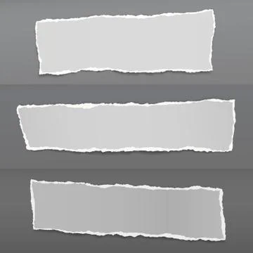 Set of torn of white, gray note, notebook paper strips and pieces stuck on dark Stock Illustration