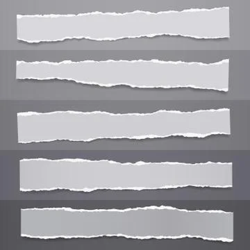 Set of torn of white, gray note, notebook paper strips and pieces stuck on dark Stock Illustration