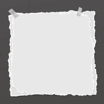 Set of torn white lined note paper, pieces with sticky tape are on dark Stock Illustration