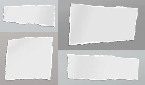 Set of torn white note, notebook paper strips and pieces stuck on backgrounds of Stock Illustration