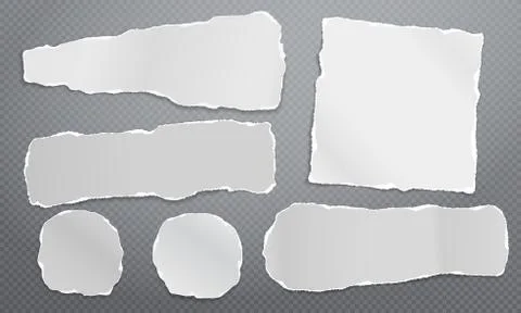 Set of torn white note, notebook blank paper pieces stuck on dark grey squared Stock Illustration