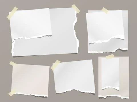 Set of torn white note, notebook paper strips and pieces stuck with sticky tape Stock Illustration
