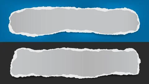 Set of torn white note, notebook paper pieces are on black and blue background Stock Illustration