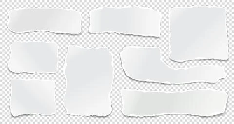Set of torn white note, notebook paper stripes are on squared background for Illustrazione stock