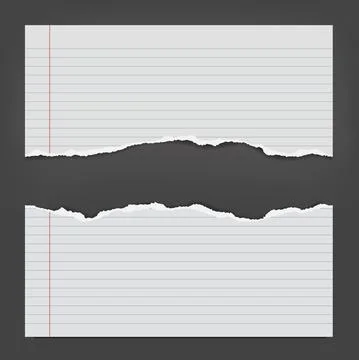 Set of torn white note, notebook paper pieces stuck on dark grey background Stock Illustration
