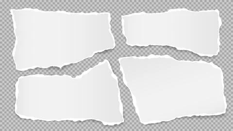 Set of torn white note, notebook paper pieces stuck on grey squared background Stock Illustration