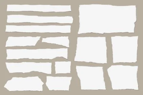 Set of torn white note paper pieces are on light brown background for text or ad Stock Illustration