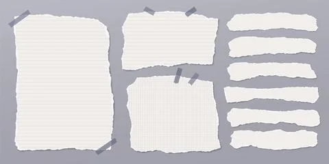Set of torn white note paper pieces are on grey background for text, notes or ad Stock Illustration
