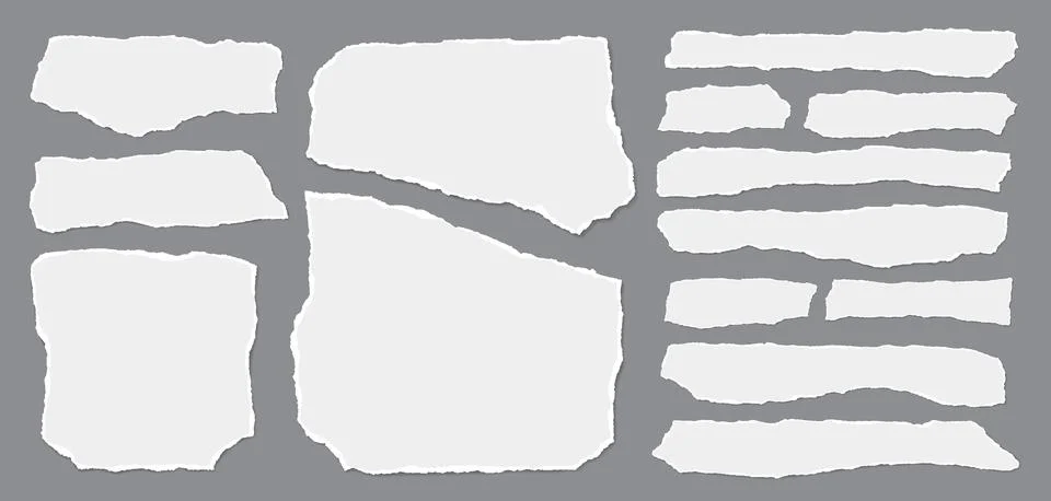Set of torn white note paper pieces are on brown background for text, notes or Stock Illustration