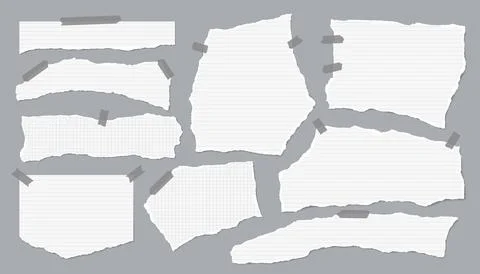 Set of torn white note paper pieces are on brown background for text, notes or Stock Illustration