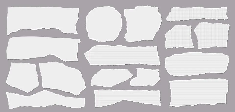 Set of torn white note paper pieces are on brown background for text, notes or Stock Illustration