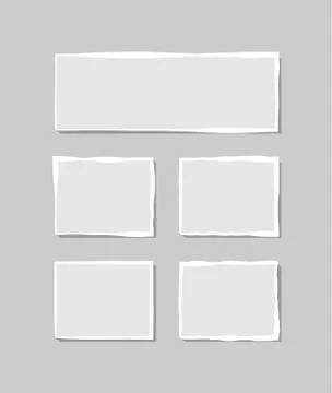 Set of torn white note. Scraps of torn paper of various shapes isolated on gr Stock Illustration