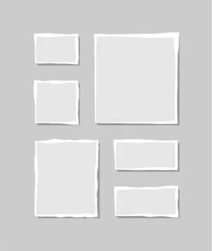 Set of torn white note. Scraps of torn paper of various shapes isolated on gr Stock Illustration