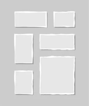 Set of torn white note. Scraps of torn paper of various shapes isolated on gr Stock Illustration