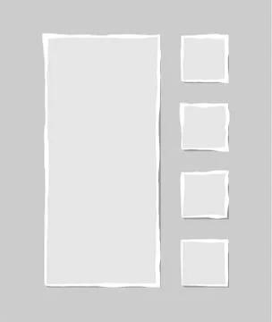 Set of torn white note. Scraps of torn paper of various shapes isolated on gr Stock Illustration