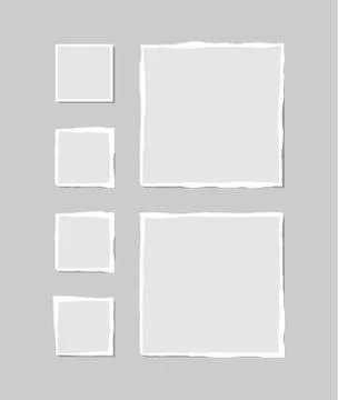 Set of torn white note. Scraps of torn paper of various shapes isolated on gr Stock Illustration