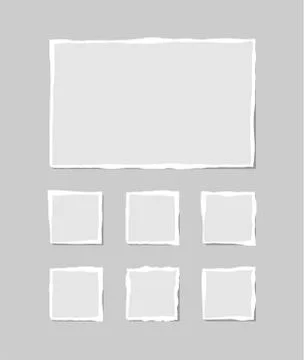 Set of torn white note. Scraps of torn paper of various shapes isolated on gr Stock Illustration