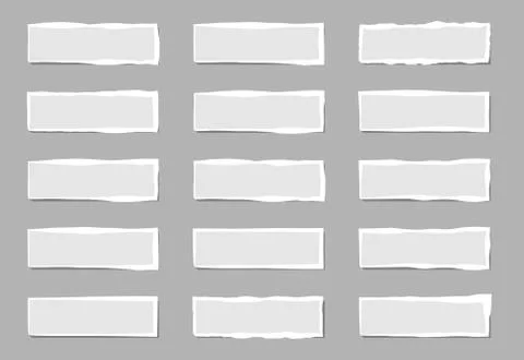 Set of torn white note. Scraps of torn paper of various shapes isolated on gr Stock Illustration
