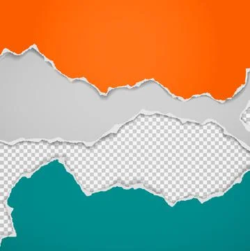Set of torn white, orange and green note, notebook paper stripes are on squared Stock Illustration