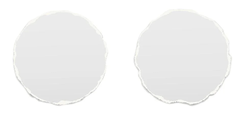 Set of torn white round note, notebook paper pieces stuck on white background Stock Illustration
