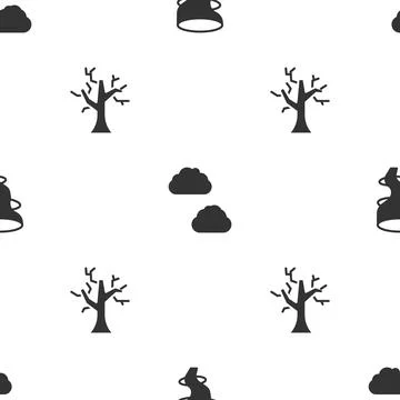 Set Tornado, Cloud and Withered tree on seamless pattern. Vector Stock Illustration