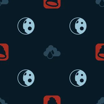 Set Tornado, Cloud with rain and Moon phases on seamless pattern. Vector Stock Illustration