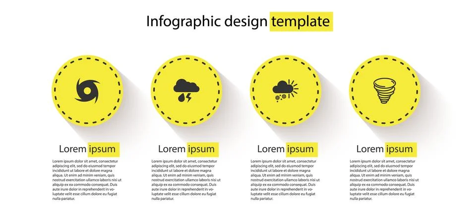 Set Tornado, Cloud with rain and lightning, Cloudy snow and . Business infogr Stock Illustration