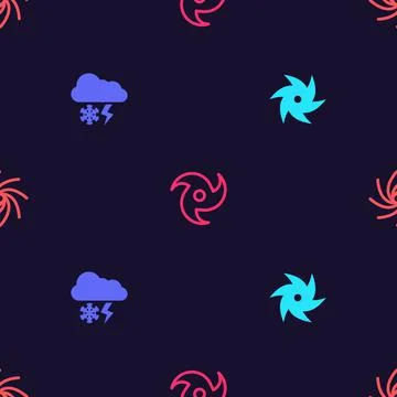 Set Tornado, Cloud with snow and lightning, and on seamless pattern. Vector Illustrazione stock