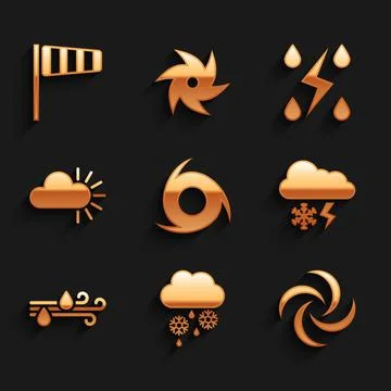 Set Tornado, Cloud with snow and rain, lightning, Wind, Cloudy, Storm and Cone Stock Illustration