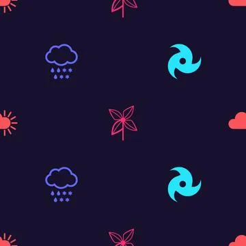 Set Tornado, Cloud with snow and rain, Pinwheel and Cloudy on seamless pattern 스톡 일러스트