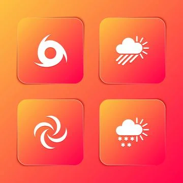 Set Tornado, Cloudy with rain and sun, and snow icon. Vector Stock Illustration