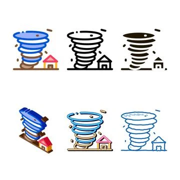 Set tornado house icon vector outline Stock Illustration