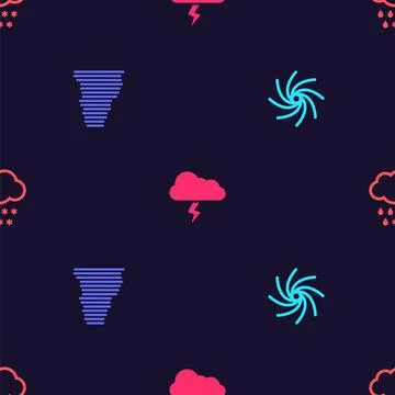 Set Tornado, , Storm and Cloud with snow and rain on seamless pattern. Vector Stock Illustration