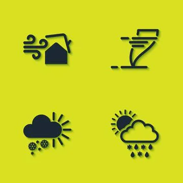 Set Tornado swirl, Cloud with snow, rain, sun, Cloudy and icon. Vector Illustrazione stock