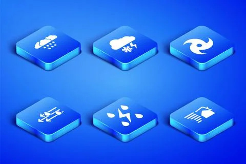 Set Tornado swirl, Cloud with snow and rain, Storm, Wind, lightning and icon Stock Illustration