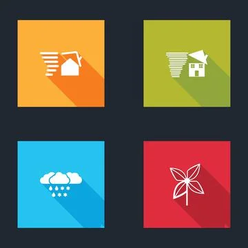 Set Tornado swirl, , Cloud with snow and rain and Pinwheel icon. Vector Illustrazione stock