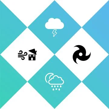 Set Tornado swirl, Cloud with snow, rain, moon, Storm and icon. Vector Illustrazione stock