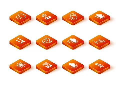 Set Tornado, swirl, Storm, Cloudy, with rain and sun, Wind snow and  icon. .. Stock Illustration