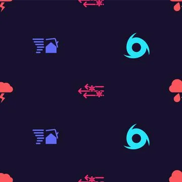 Set Tornado, swirl, Wind and snow and Cloud with rain lightning on seamless Stock Illustration