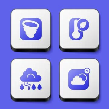Set Tornado, Thermometer, Cloud and lightning and Weather forecast app icon Stock Illustration