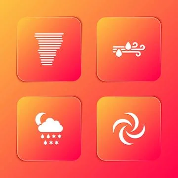 Set Tornado, Wind and rain, Cloud with snow, rain, moon and  icon. Vector Stock Illustration