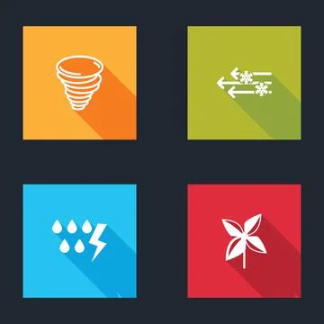 Set Tornado, Wind and snow, Storm and Pinwheel icon. Vector Stock Illustration